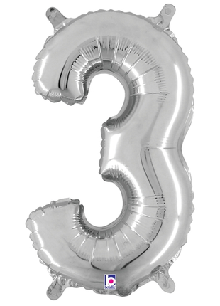 14in Betallic Air-Filled Silver Number 3 Balloon - Joker Party Supply