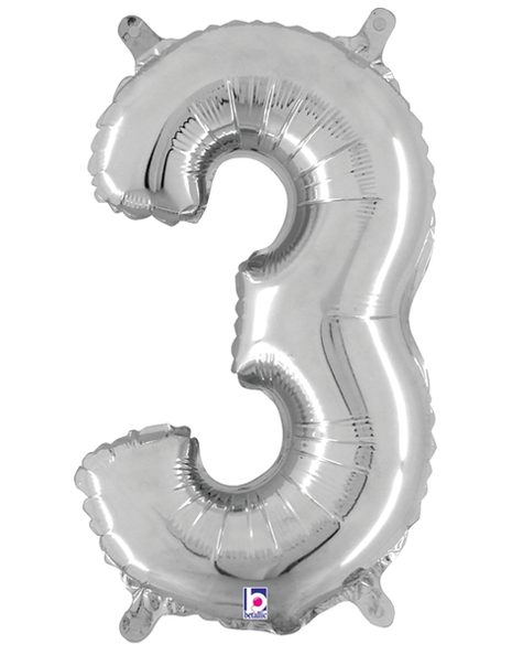 14in Betallic Air-Filled Silver Number 3 Balloon - Joker Party Supply