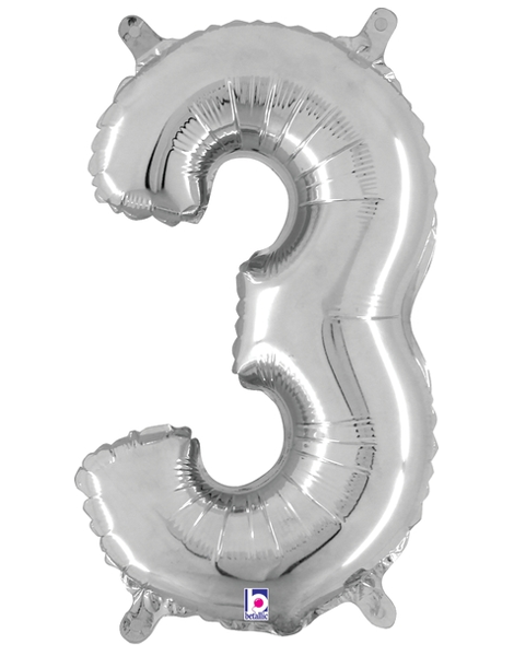14in Betallic Air-Filled Silver Number 3 Balloon - Joker Party Supply