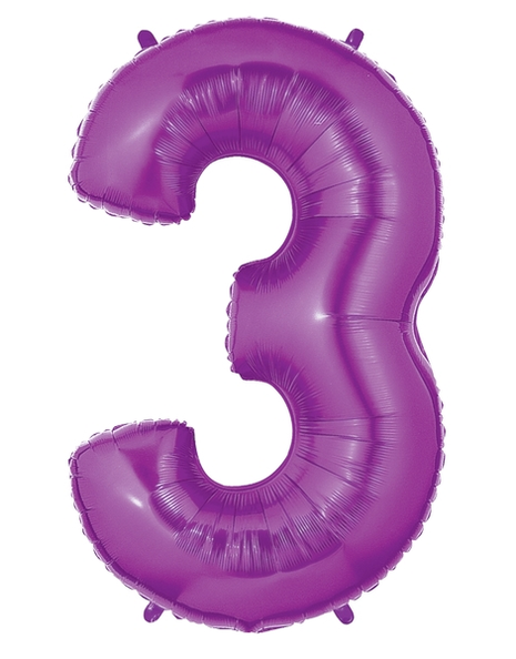 34in Betallic Purple Number 3 Megaloons - Joker Party Supply