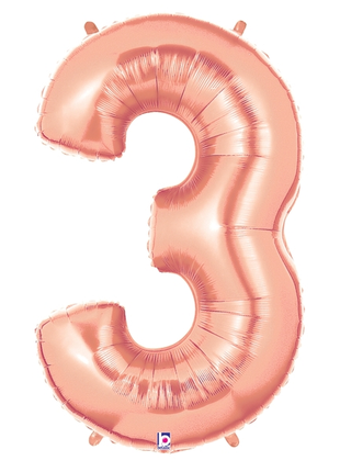 34in Betallic Rose Gold Number 3 Megaloons - Joker Party Supply
