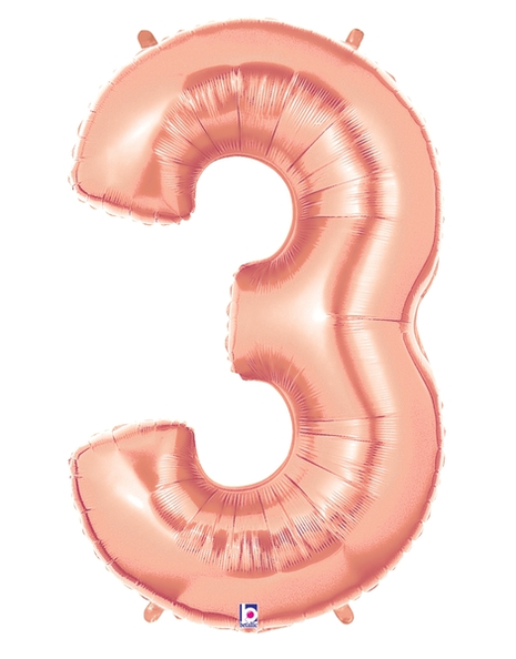 34in Betallic Rose Gold Number 3 Megaloons - Joker Party Supply
