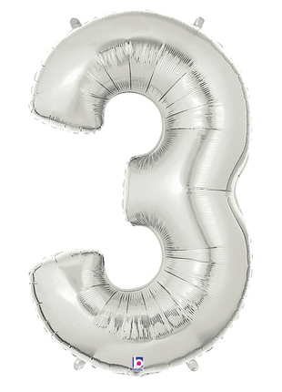 34in Betallic Silver Number 3 Megaloons - Joker Party Supply