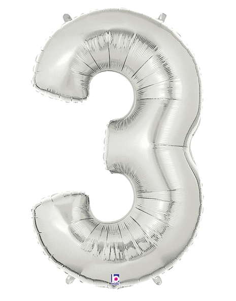 34in Betallic Silver Number 3 Megaloons - Joker Party Supply