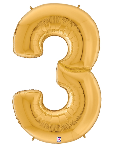 64in Betallic Gold Number 3 Gigaloons - Joker Party Supply