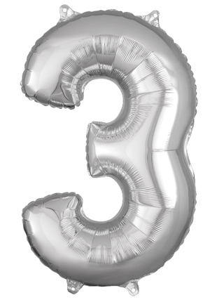 26in Anagram Silver Number 3 Balloon - Joker Party Supply