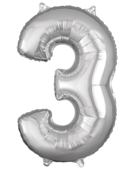 26in Anagram Silver Number 3 Balloon - Joker Party Supply