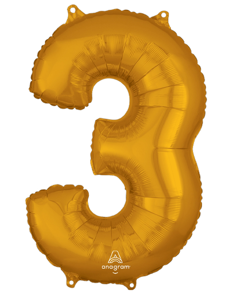 26in Anagram Gold Number 3 Balloon - Joker Party Supply