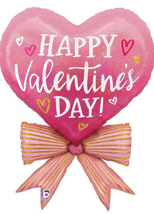 34in Betallic Valentin's Pink Bow Heart Balloon