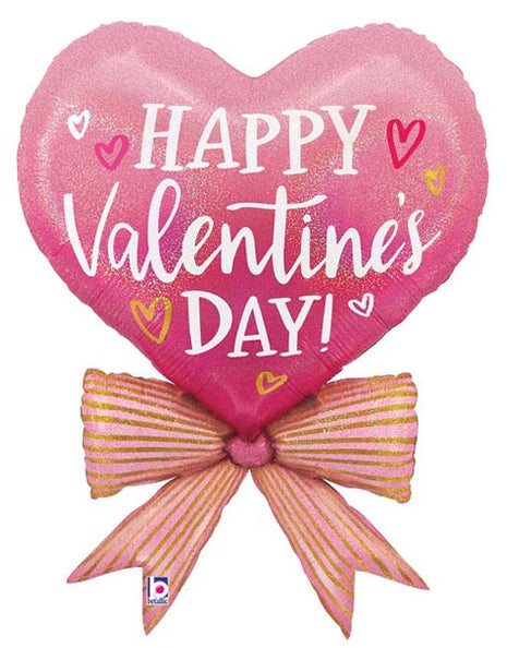 34in Betallic Valentin's Pink Bow Heart Balloon