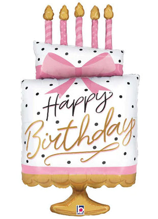 35in Betallic Pink Bow Birthday Cake Balloon