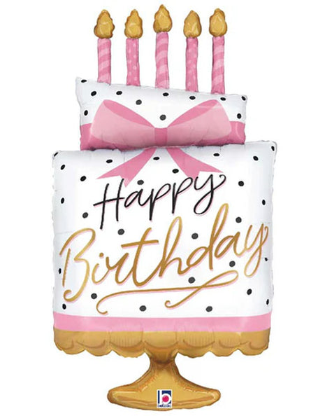 35in Betallic Pink Bow Birthday Cake Balloon