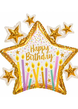 36in ConverUSA Happy Birthday Multi Stars with Candles Balloon