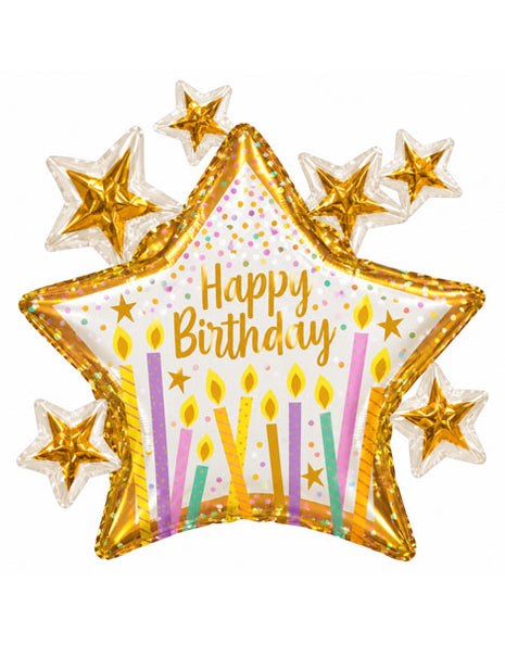 36in ConverUSA Happy Birthday Multi Stars with Candles Balloon