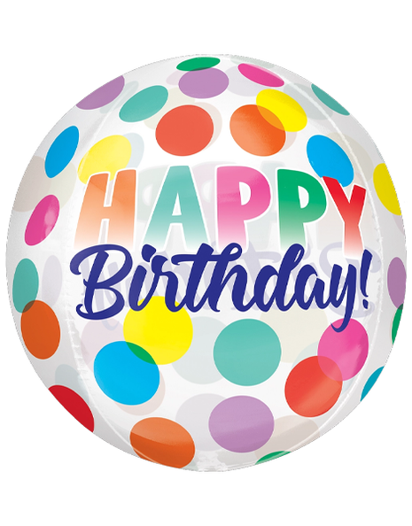 16in Anagram Happy Birthday Big Dots Orbz Balloon - Joker Party Supply