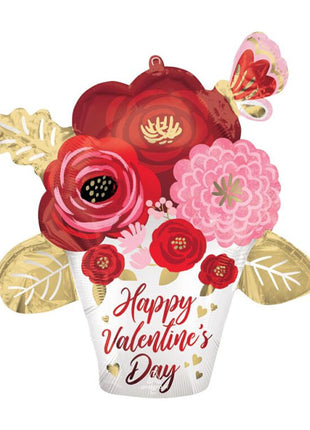 37in Anagram Happy Valentine's Day Satin Painted Flowers Balloon