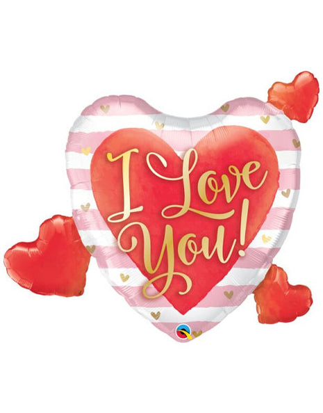 37in Qualatex I Love You Pink Stripes & Hearts Balloon