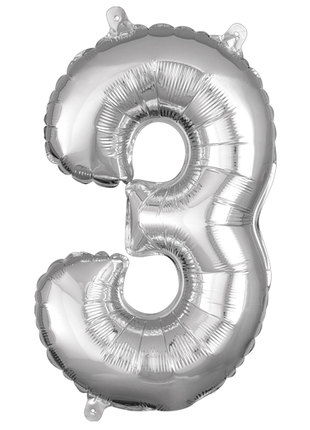 16in Anagram Air-Filled Silver Number 3 Balloon - Joker Party Supply