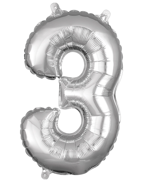 16in Anagram Air-Filled Silver Number 3 Balloon - Joker Party Supply