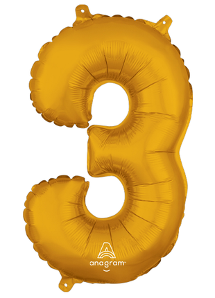 16in Anagram Air-Filled Gold Number 3 Balloon - Joker Party Supply