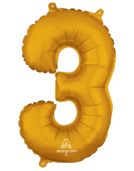 16in Anagram Air-Filled Gold Number 3 Balloon - Joker Party Supply