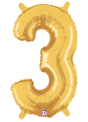 14in Betallic Air-Filled Gold Number 3 Ballooon - Joker Party Supply
