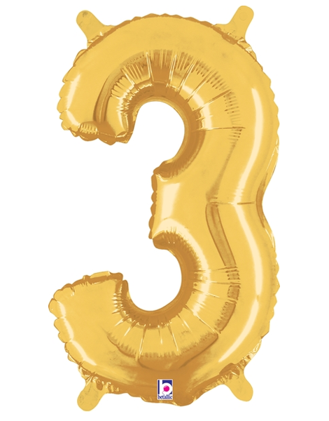 14in Betallic Air-Filled Gold Number 3 Ballooon - Joker Party Supply