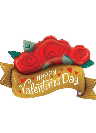 41in Betallic Valentine Red Rose Banner Balloon
