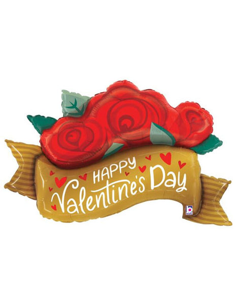 41in Betallic Valentine Red Rose Banner Balloon