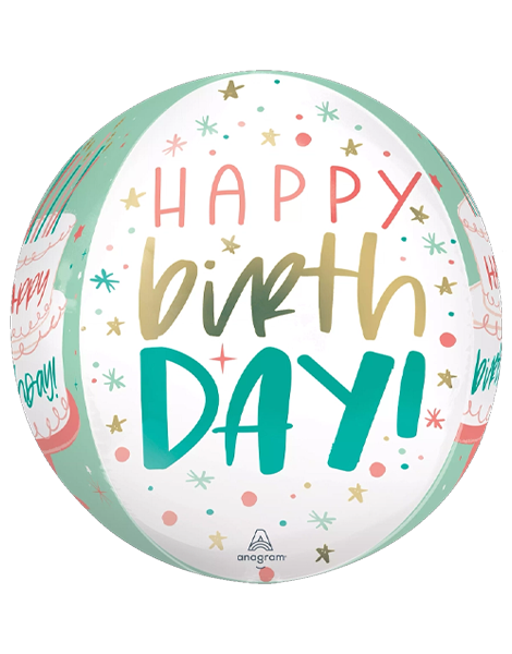 16in Anagram Happy Birthday Cake Orbz Balloon - Joker Party Supply