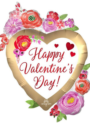 43in Anagram Satin Happy Valentine's Day Watercolor Floral Balloon