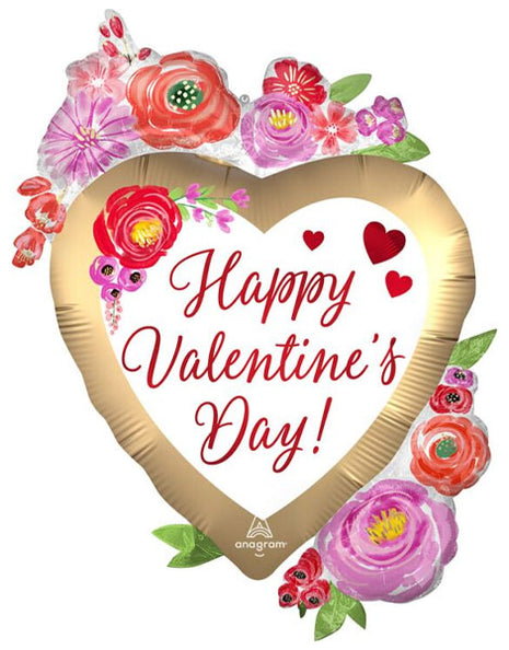 43in Anagram Satin Happy Valentine's Day Watercolor Floral Balloon