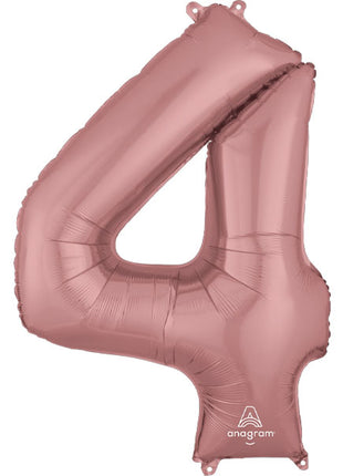 Globo con anagrama número 4 de oro rosa de 34 pulgadas