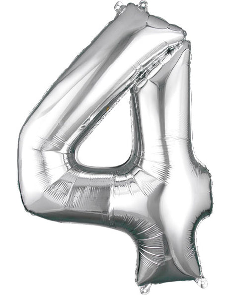 34in Anagram Silver Number 4 Balloon - Joker Party Supply