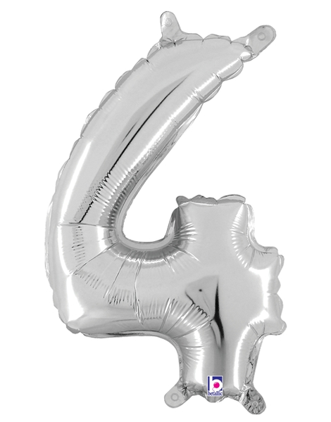 14in Betallic Air-Filled Silver Number 4 Balloon - Joker Party Supply