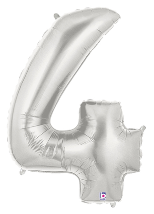 34in Betallic Silver Number 4 Megaloons - Joker Party Supply