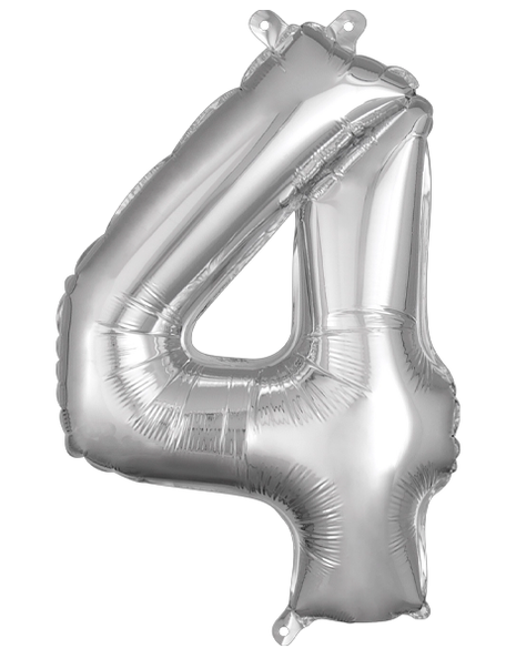 16in Anagram Air-Filled Silver Number 4 Balloon - Joker Party Supply