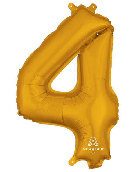 16in Anagram Air-Filled Gold Number 4 Balloon - Joker Party Supply