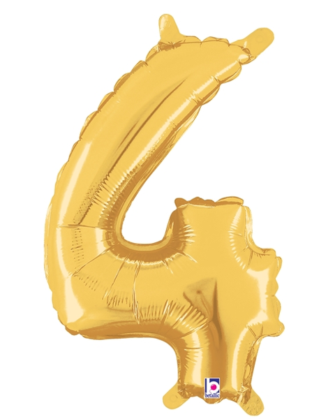 14in Betallic Air-Filled Gold Number 4 Ballooon - Joker Party Supply