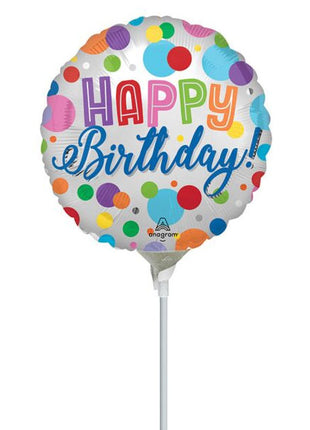 4in Anagram Satin Happy Birthday Orbs Balloon (Heat Seal Required)