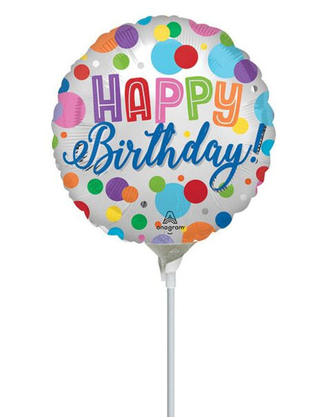 4in Anagram Satin Happy Birthday Orbs Balloon (Heat Seal Required)