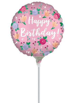 4in Anagram Satin Happy Birthday Peony Balloon (Heat Seal Required)