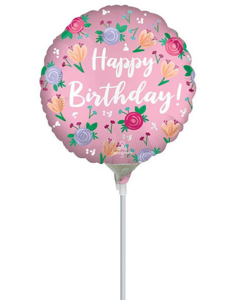 4in Anagram Satin Happy Birthday Peony Balloon (Heat Seal Required)