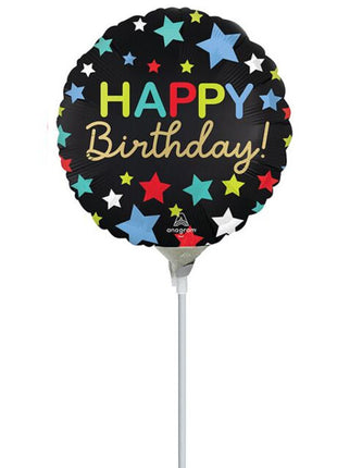 4in Anagram Satin Happy Birthday Stars Balloon (Heat Seal Required)