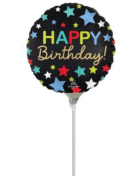 4in Anagram Satin Happy Birthday Stars Balloon (Heat Seal Required)