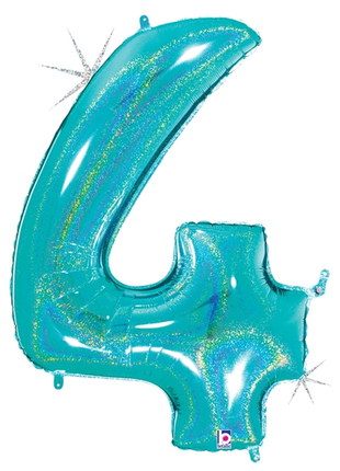 34in Betallic Glitter Robin's Egg Blue Number 4 Megaloons - Joker Party Supply