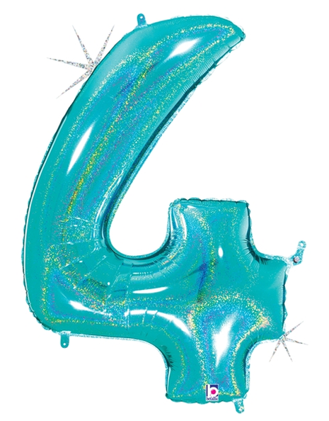 34in Betallic Glitter Robin's Egg Blue Number 4 Megaloons - Joker Party Supply