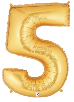 34in Betallic Gold Number 5 Megaloons - Joker Party Supply
