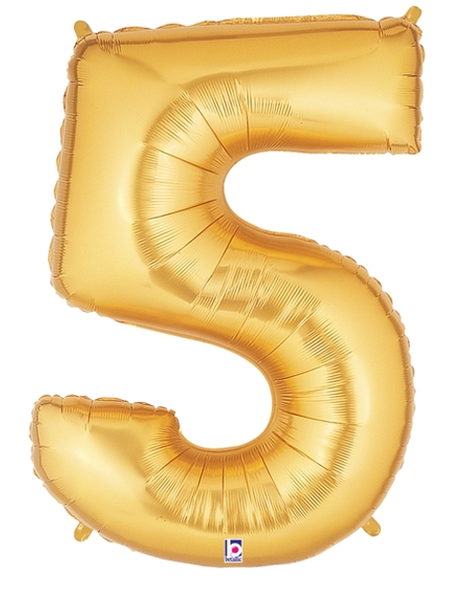 34in Betallic Gold Number 5 Megaloons - Joker Party Supply