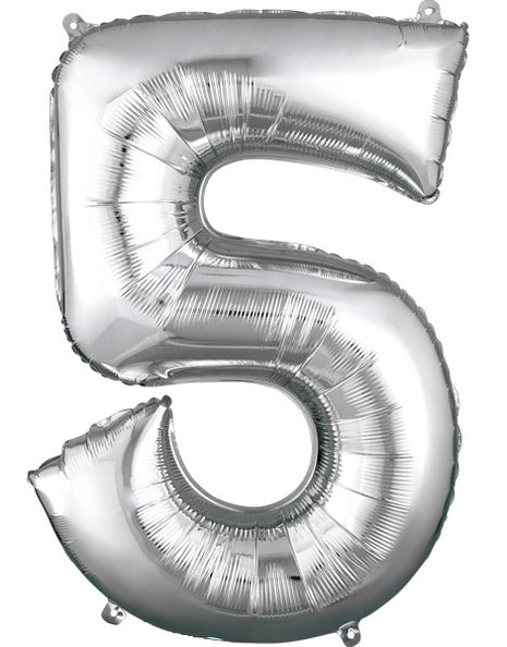 34in Anagram Silver Number 5 Balloon - Joker Party Supply